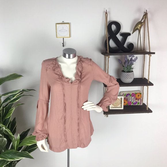 Free People Tops - Free People Dusty Rose Ruffle Peasant Blouse
